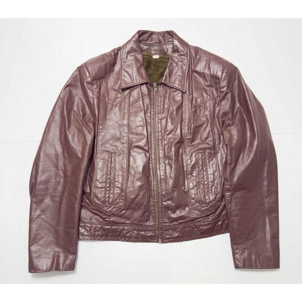 VTG 70s 80s Jean Pierre Mens 100% Leather Bomber Jacket Boxy Sherpa Lined 44 L